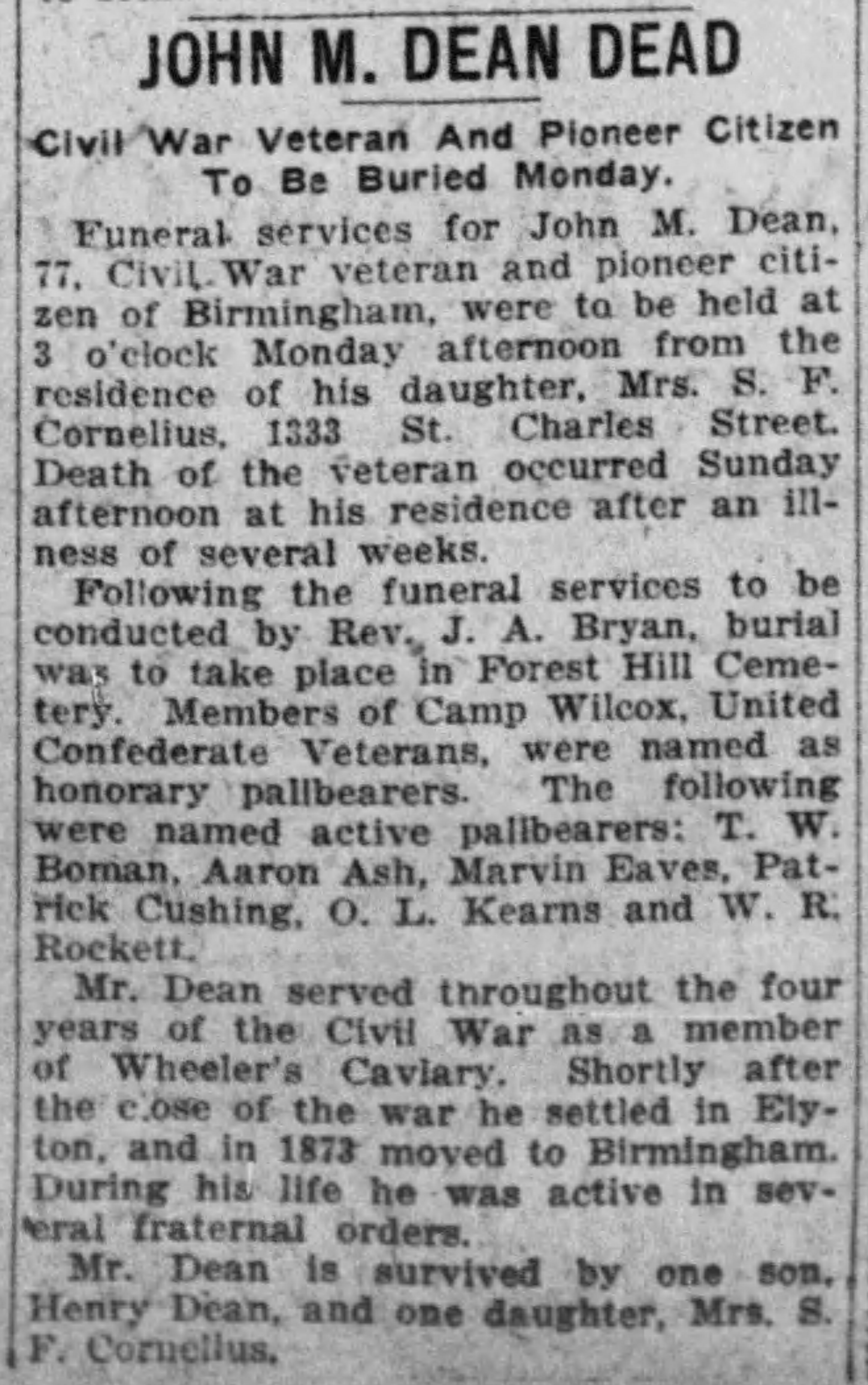 John M. Dean obituary